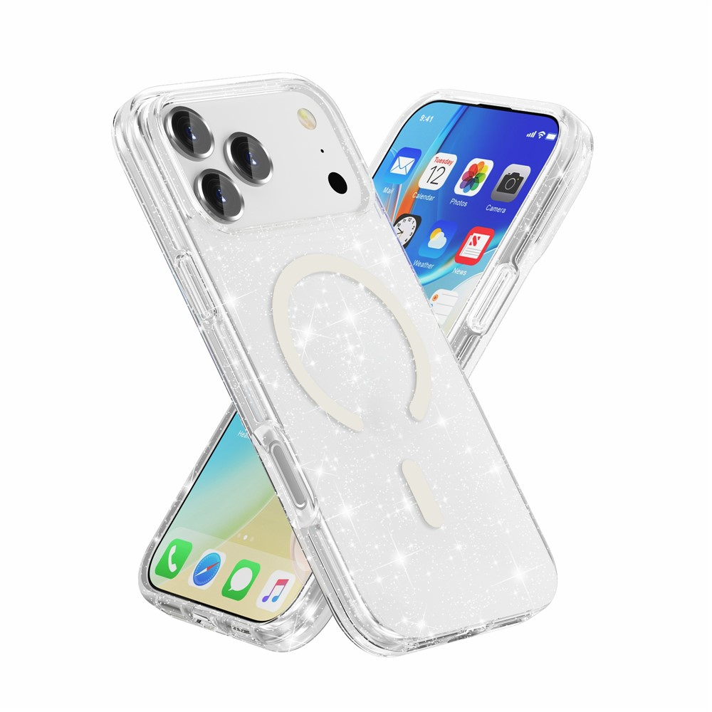 iPhone 17 Pro MagSafe Hybrid Hardcase Schutzhülle im Glitzer Design - Silber / Transparent