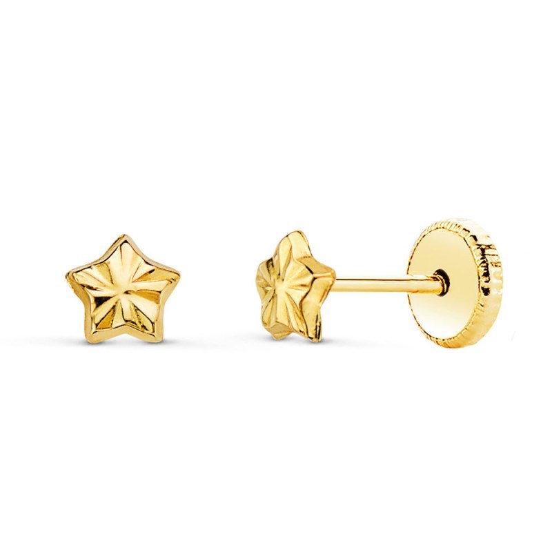Boucles d'Oreilles Or 18 Carats 750/000 Jaune Motif Etoile - Fille