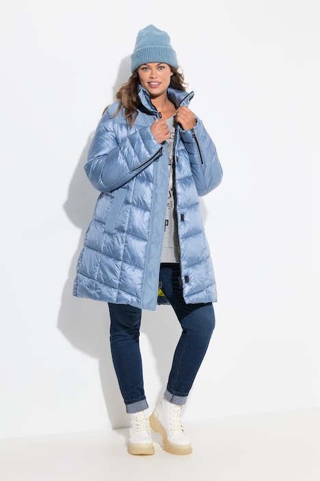 Steppjacke, Stehkragen, eingerollte Kapuze, 2-Wege-Zipper