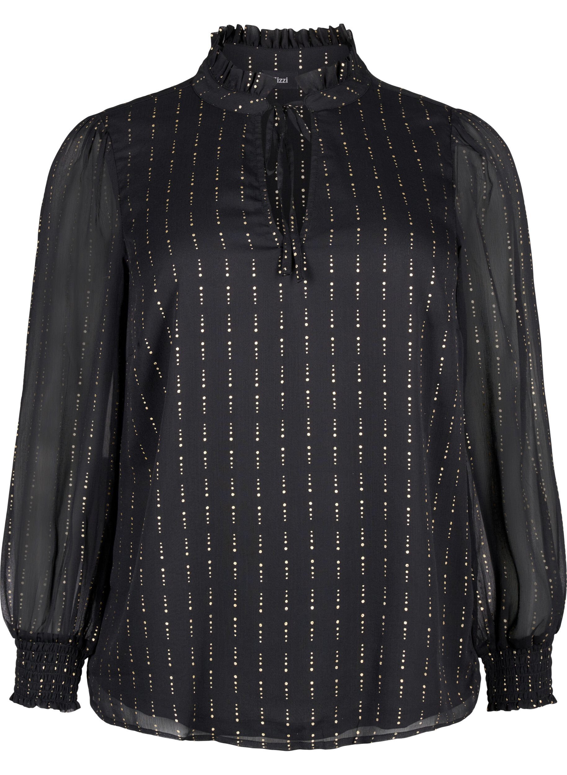 Mønstret chiffonbluse med bindebånd