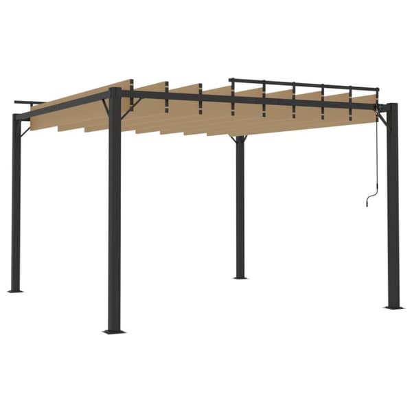 vidaXL Paviljong med lamelltak 3x3 m gråbrun stoff og aluminium