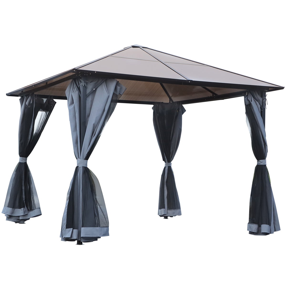 Outsunny paviljoen, 3 x 3m tuinpaviljoen, 300L x 300B x 265H cm, PC, aluminium, donkergrijs
