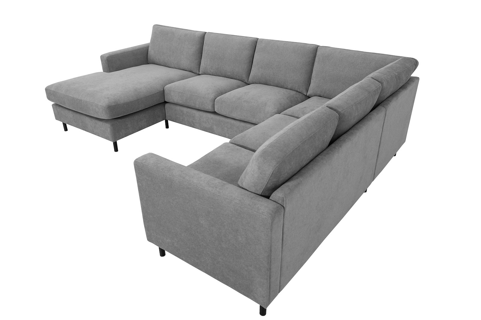 Viken U-sofa Sjeselong venstre, 2-seter og 2-seter høyre. Tekstil Storm 3/3 Warm Grey. Arm B og ben 1. Med duntopp