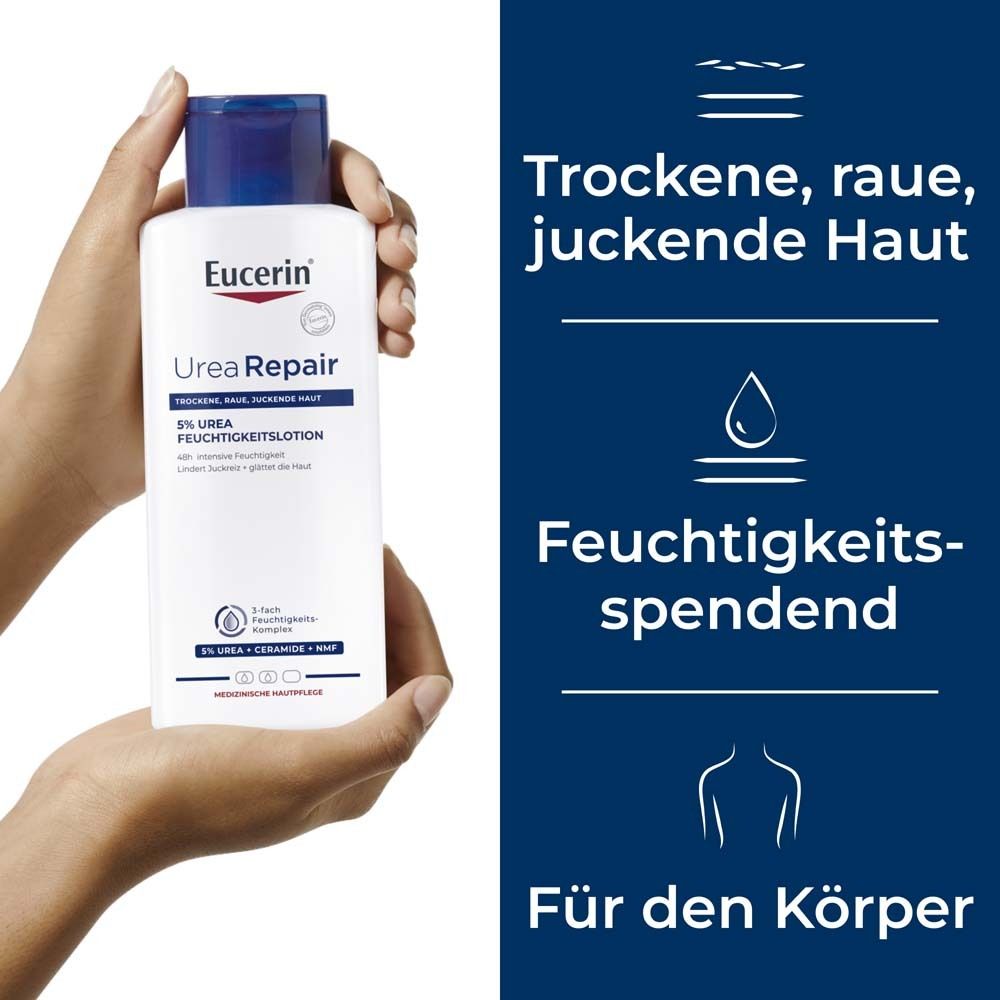 Eucerin® UreaRepair 5% Urea Feuchtigkeitslotion – 48h intensive Pflege für trockene bis sehr trockene Haut - Jetzt 3€ sparen mit Code 