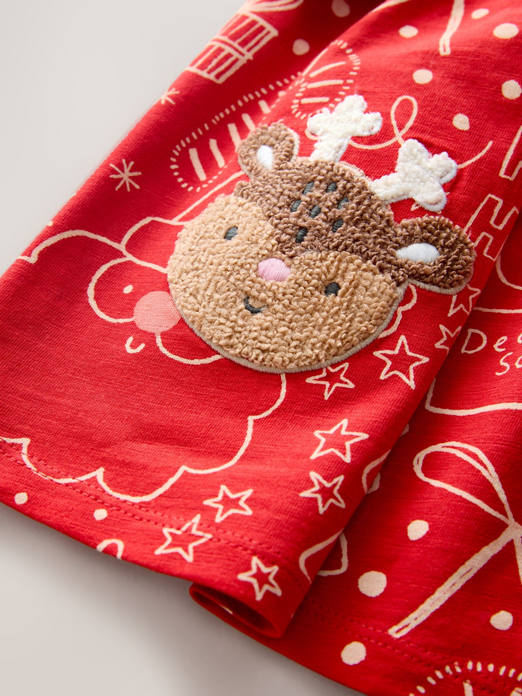 Rood - Kerstjurk met lange mouwen en figuurtje (3mnd-7jr)