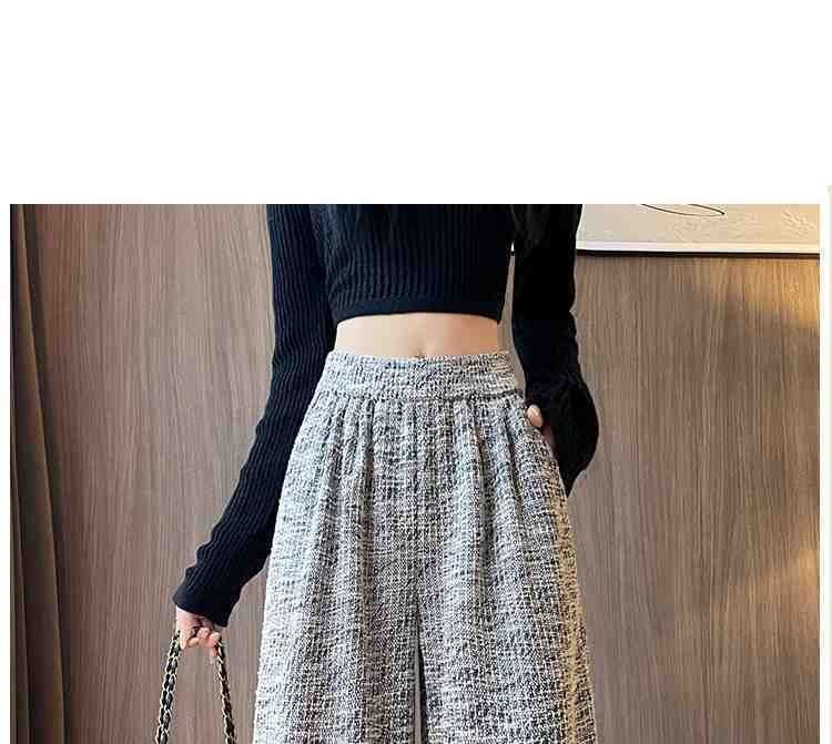 Dovitade - Hoge taille tweed broek met wijde pijpen
