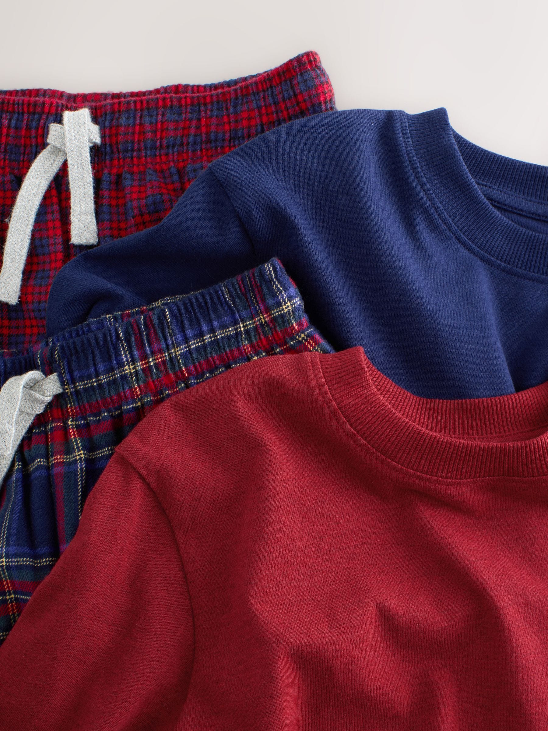 Rood/blauw - Set van 2 geweven geruite pyjama's met lange mouwen (3-16jr)