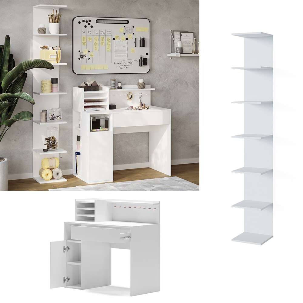 Vicco Schreibtisch, Weiß, 2 Teile, mit Bücherregal