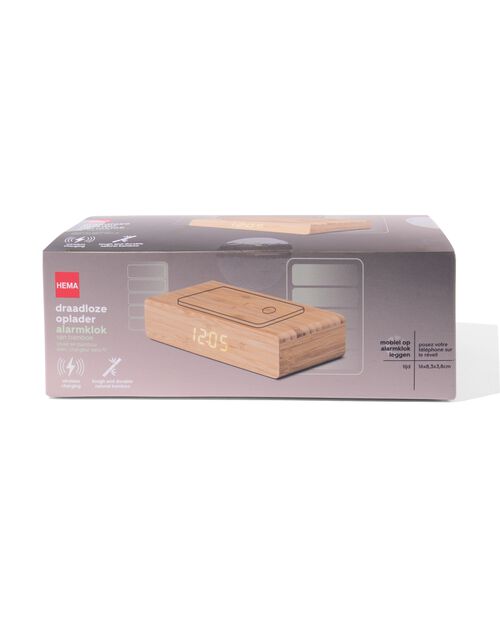 réveil en bambou avec chargeur sans fil
