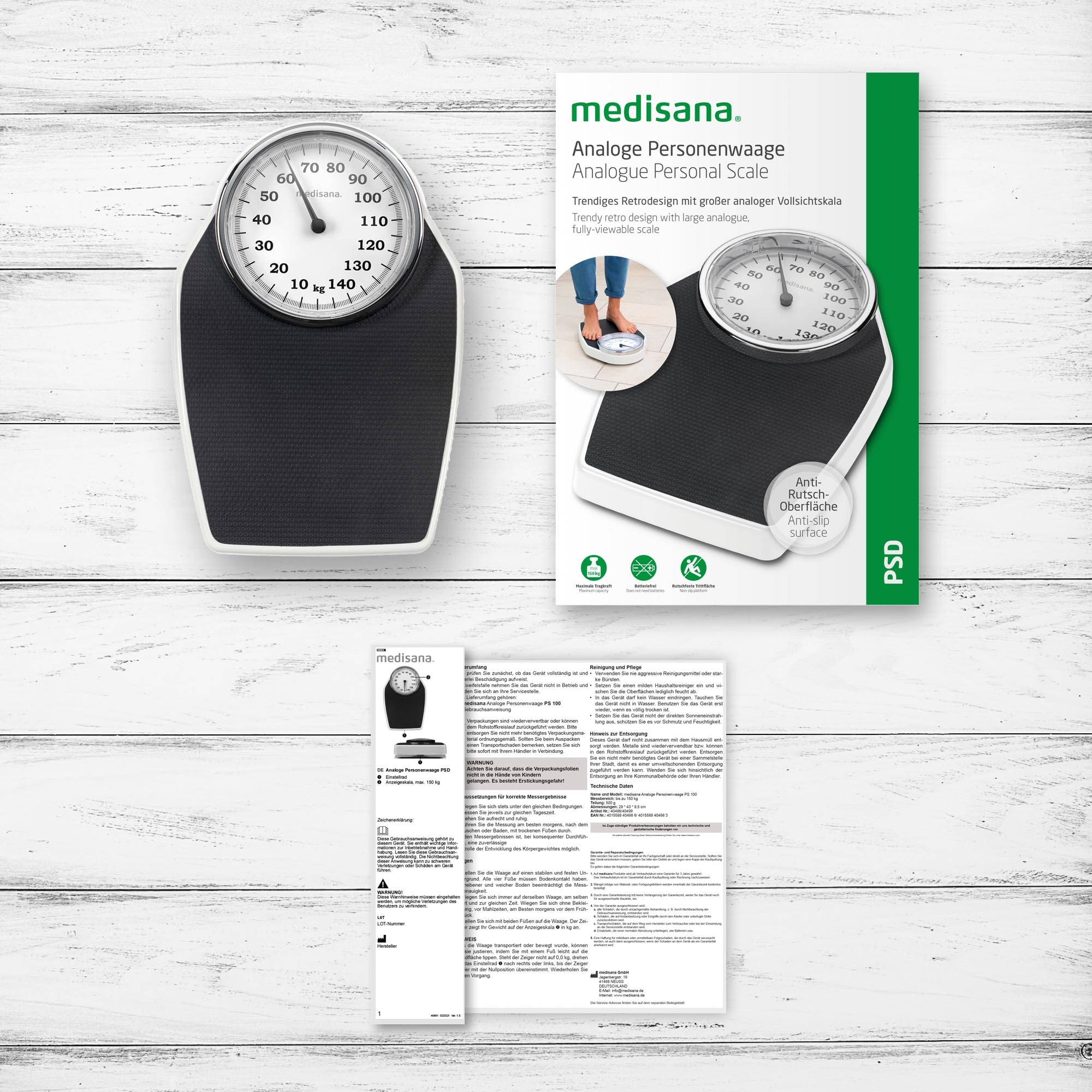 Medisana Personenwaage »PSD« Retrodesign, Batteriefrei, mechanische Funktion, analoge Vollsicht