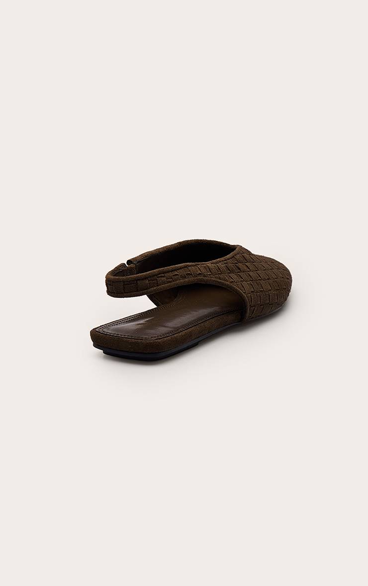 Vert Olive Ballerine À Bride Arrière Bout Carré Tressée Main En Synthétique