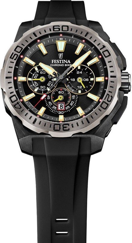 Festina - F20726/3 - Chronograaf Horloge - Zwart - RVS/Silicoon