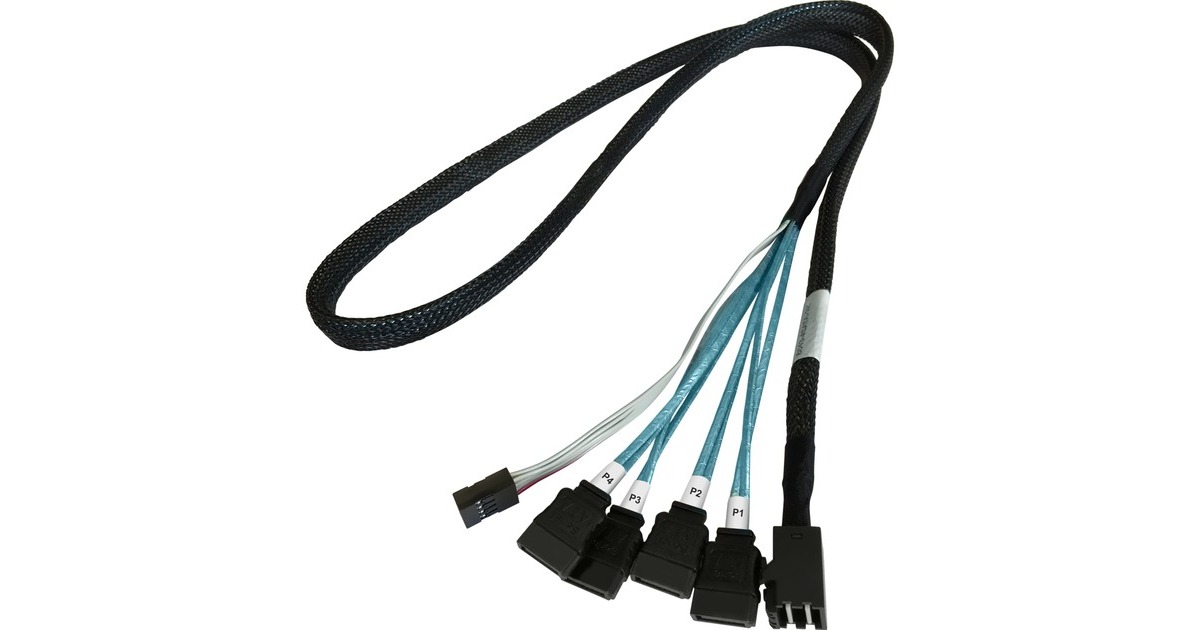 HighPointmSAS Kabel 1xSFF8643->4xSATA adapter  (Zwart, 1 meter)