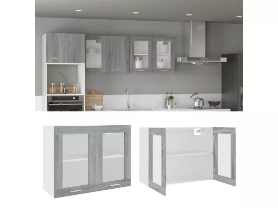 Armoire en verre suspendue Sonoma gris Bois d'ingénierie