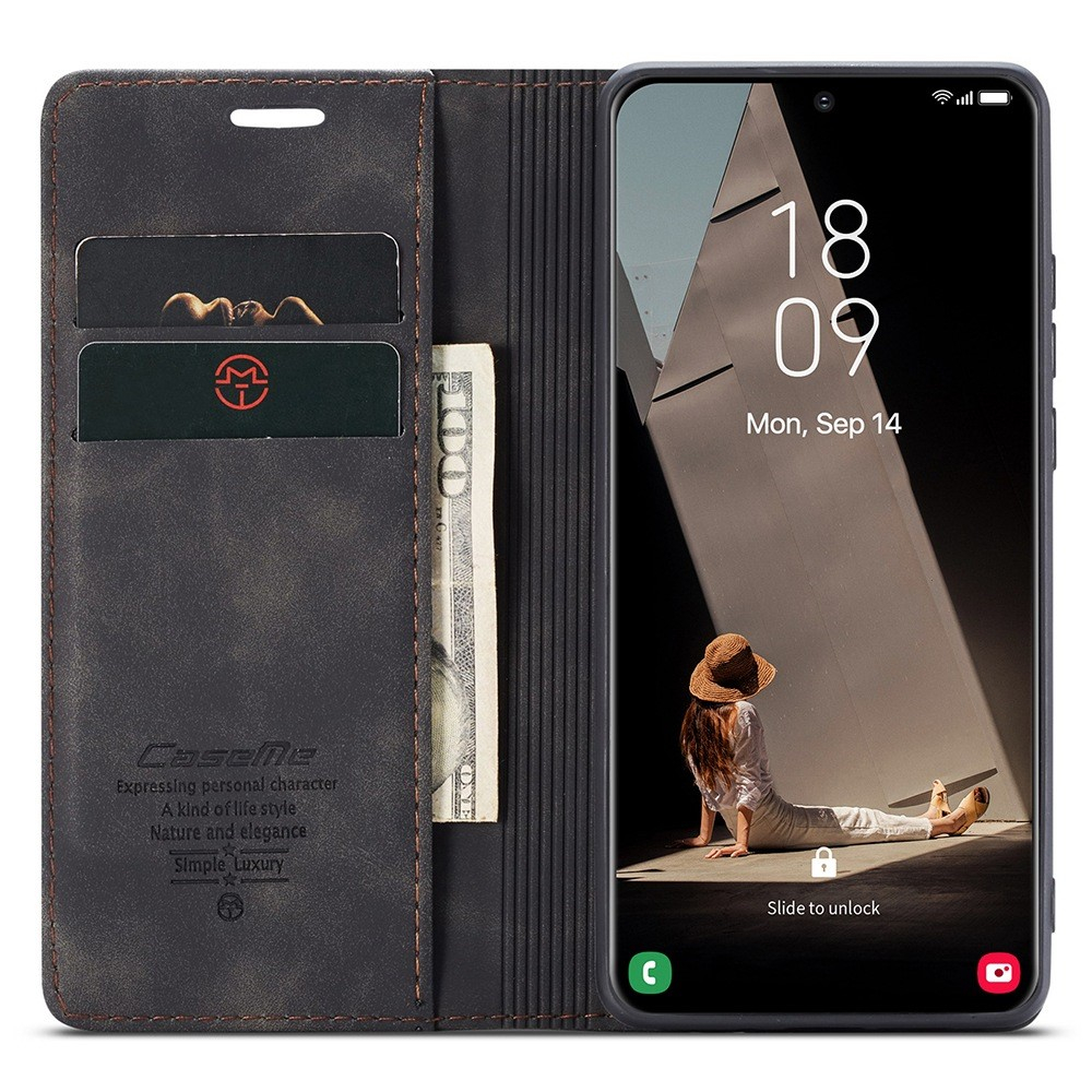 Samsung Galaxy S21 FE 5G Leder Tasche Flip Wallet Etui mit Kartenfächern - Schwarz