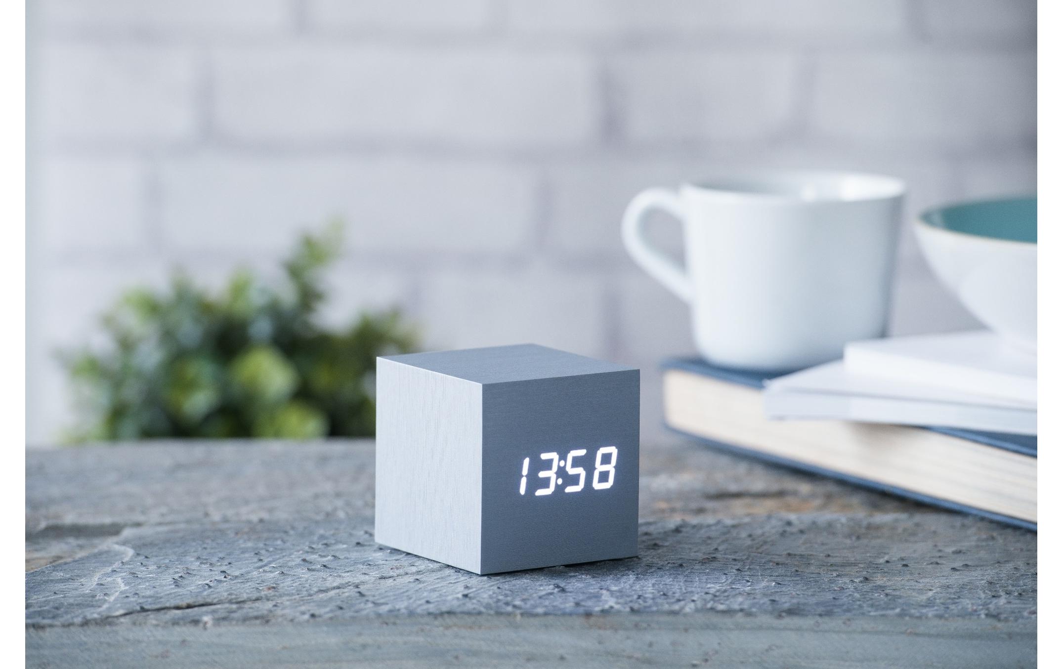 Digitalwecker Cube Click Clock SilberDesignwecker mit LED Display
