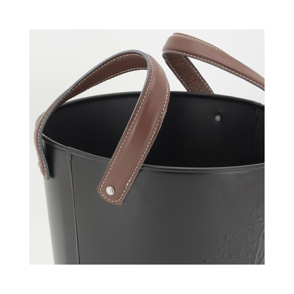 Seaux en métal noir et cuir (lot de 2)