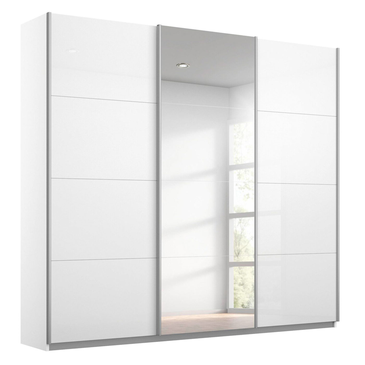 Schwebetürenschrank - weiß Hochglanz - mit Spiegel - 203x210 cm