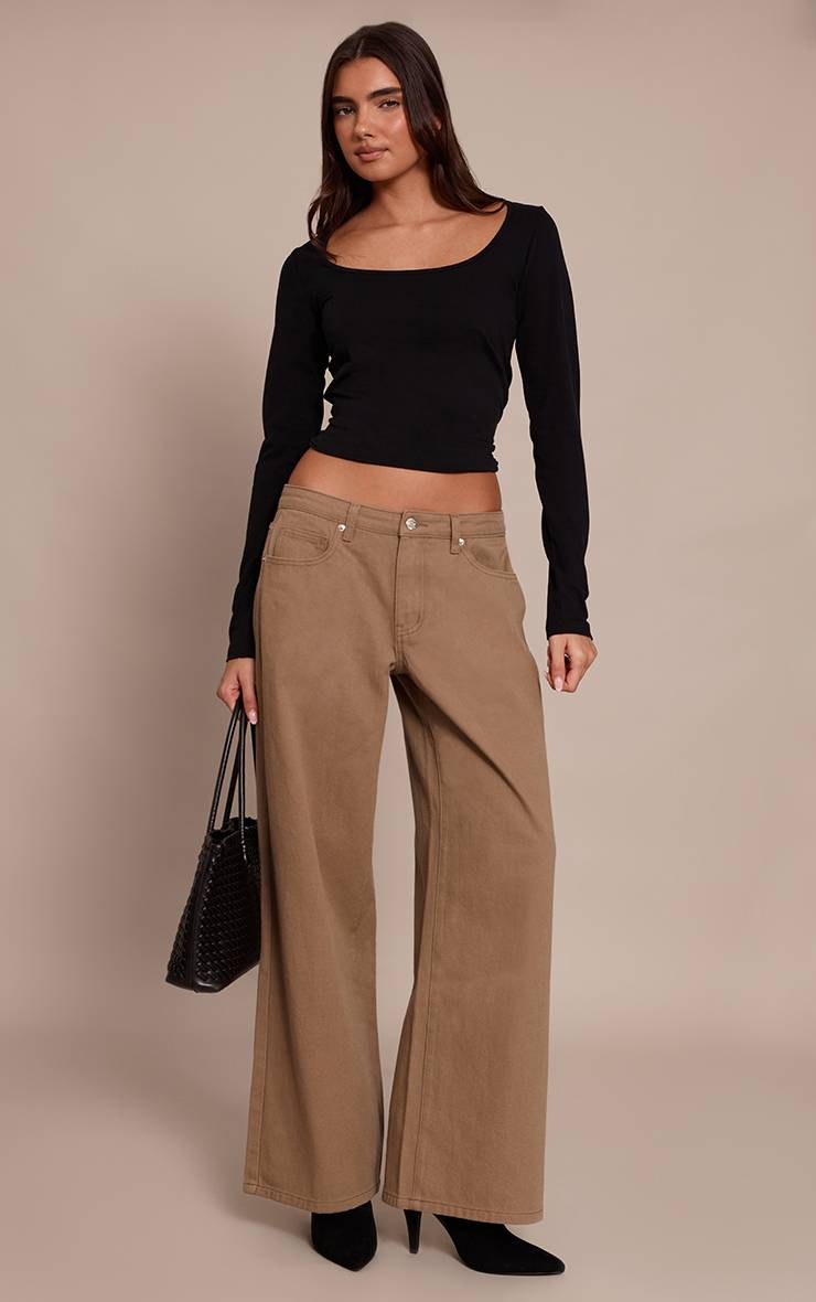 Vert Olive Jean Boyfriend Taille Basse À Jambe Large