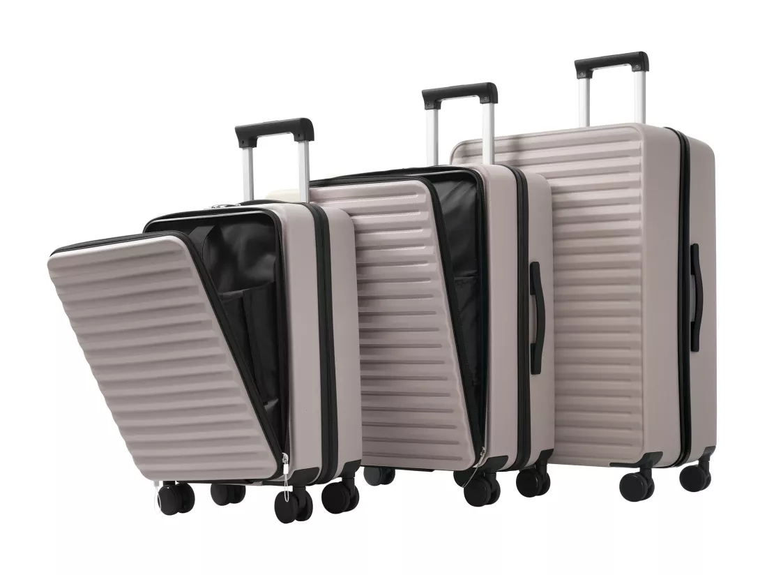 Bagage à main de 3 pièces 20&24&28 pouces– Front-Öffnungs-Design - ABS-Material - Serrure TSA - 360°Rollen-brun