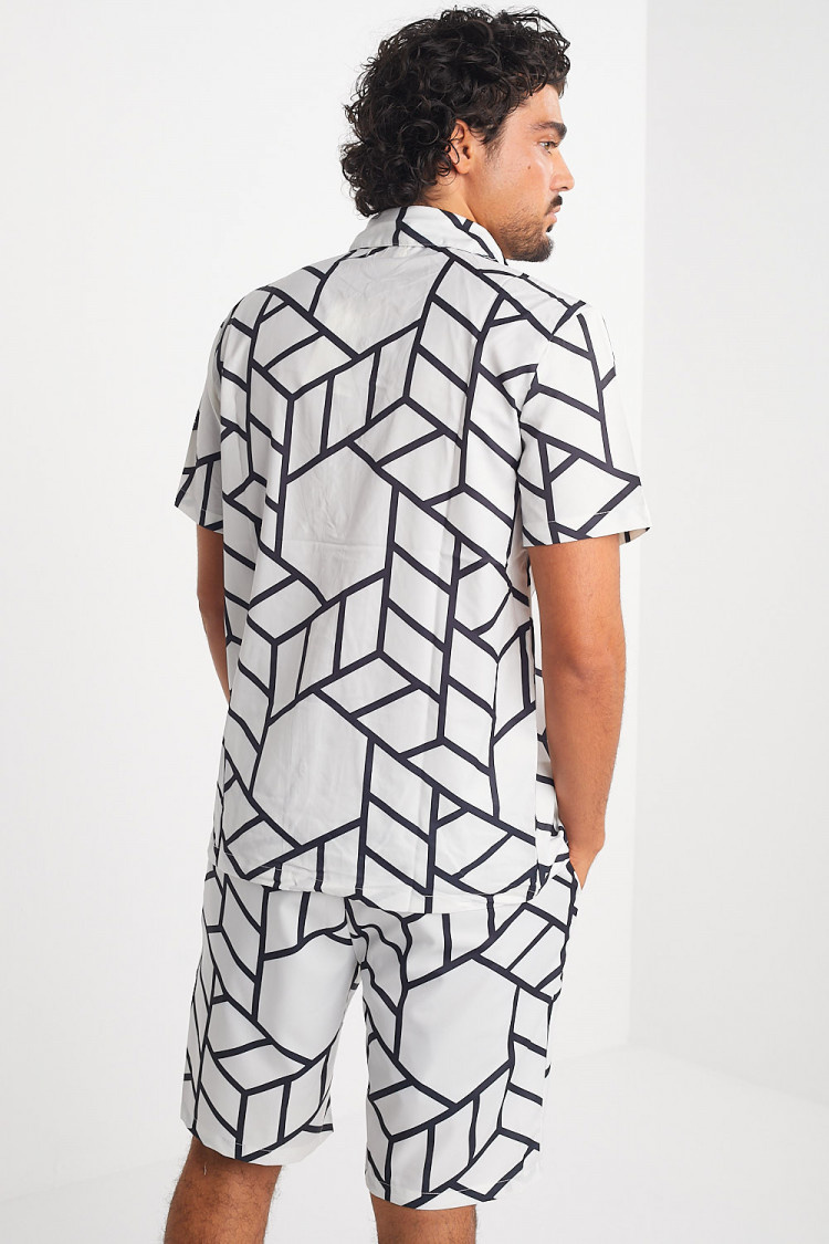 Ensemble 2 pièces chemise + short blanc à motif géométrique