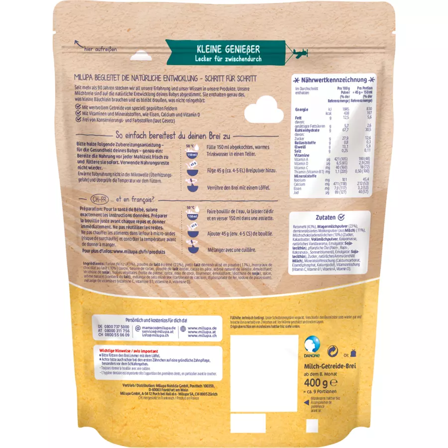 Milupa Milchbrei Stracciatella Kleine Genießer 4 x 400 g ab dem 8. Monat
