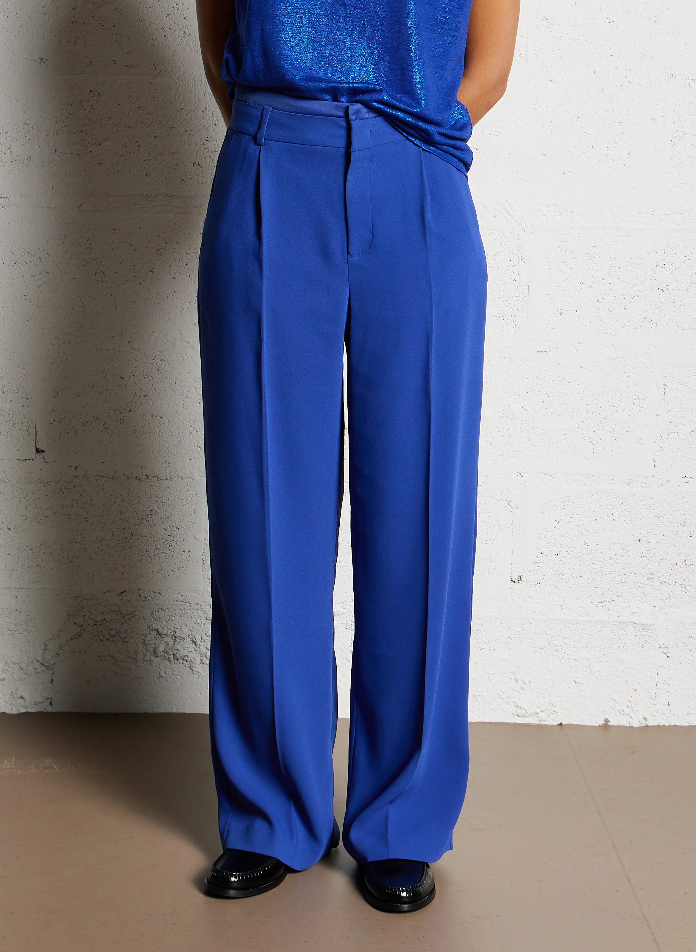 Pantalon large taille haute | Bleu