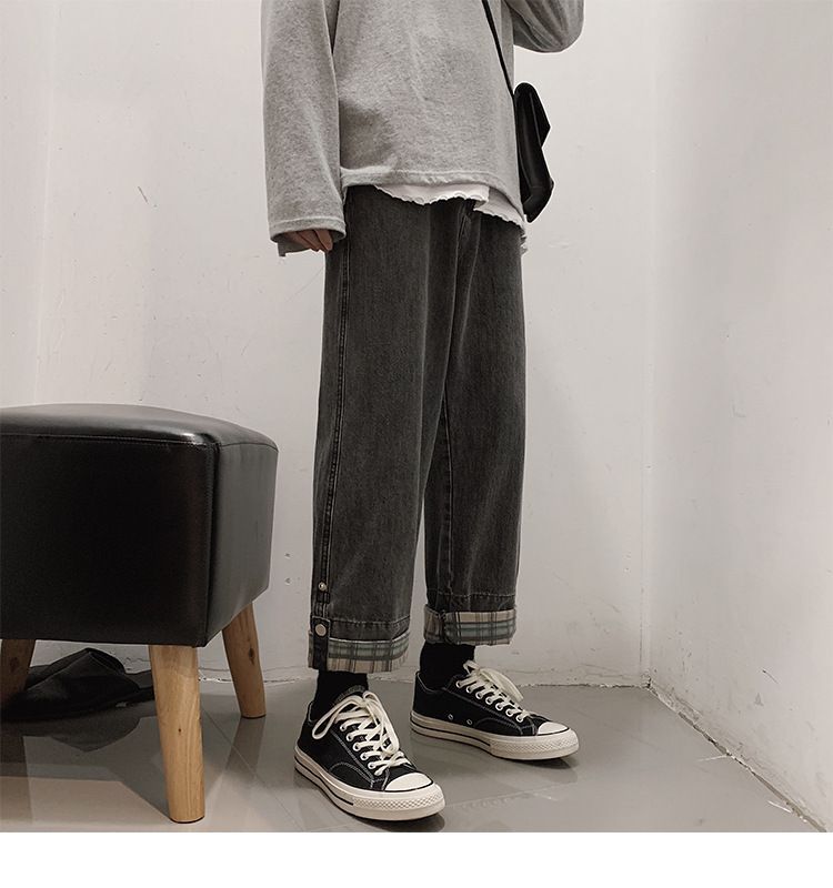 POSI - Geruite jeans met rechte pijpen