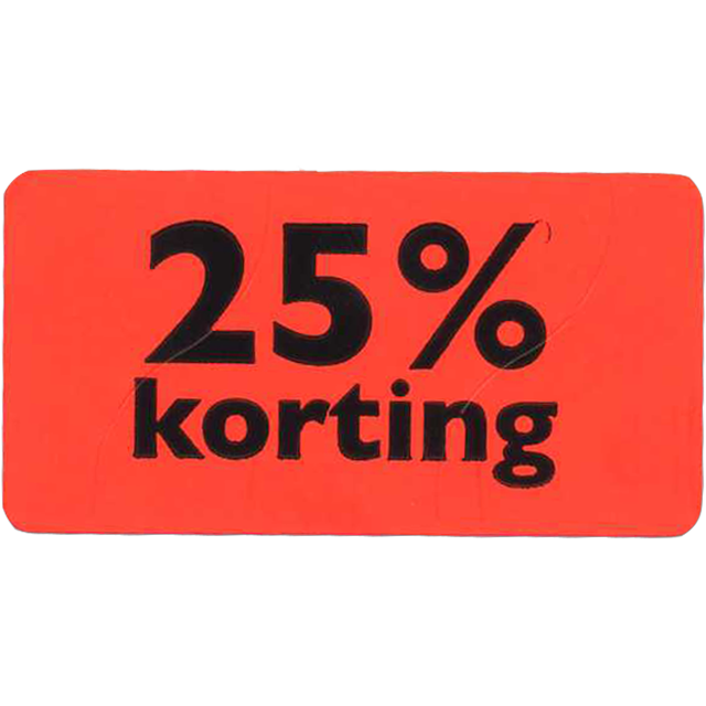 Etiket, Reclame-etiket, papier, 25% korting, permanent, 47x25mm, fluor/rood