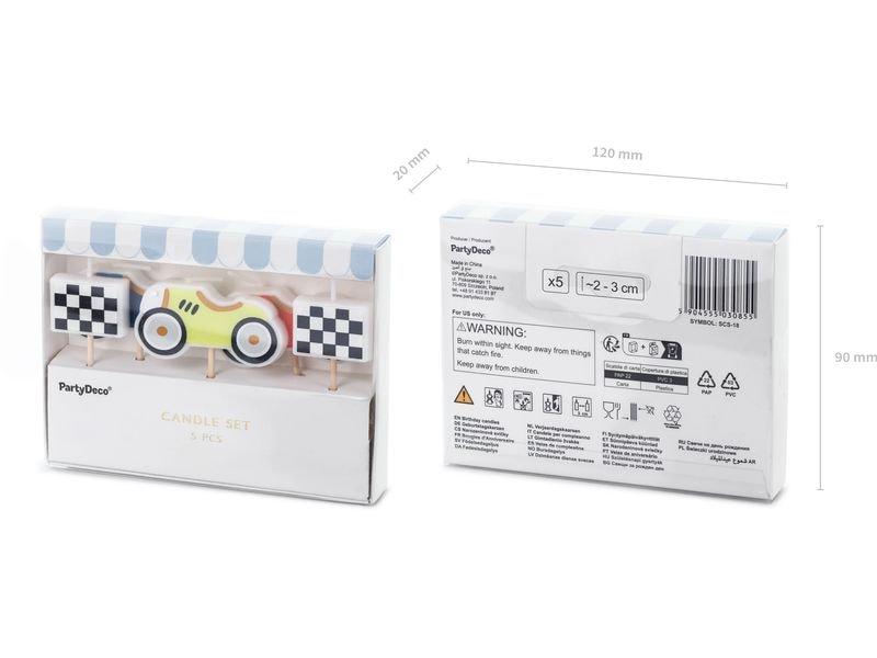 Partydeco Kerze Auto 2-3 cm, Mehrfarbig Einzigartige Geburtstagskerzen