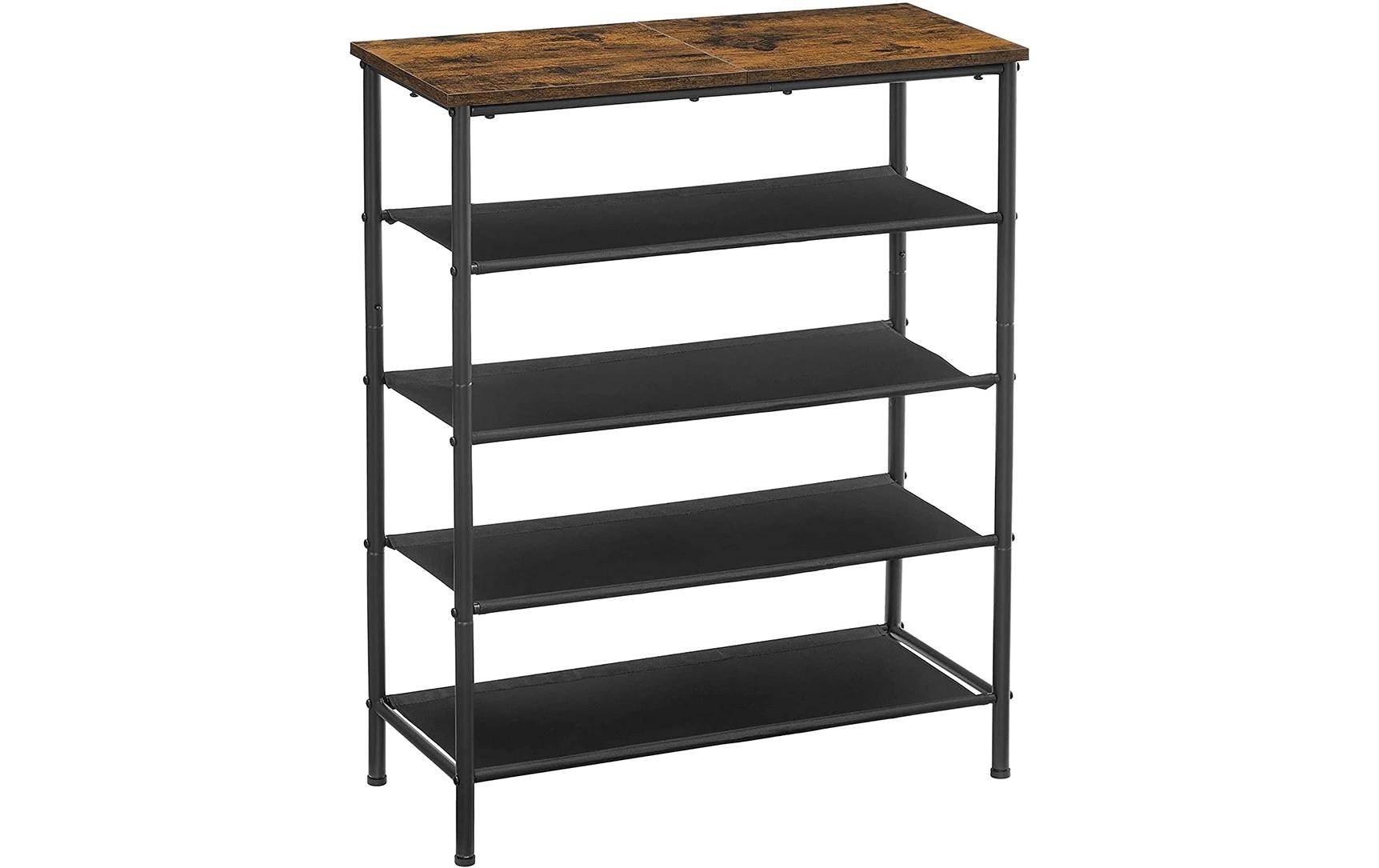 Schuhgestell 30 x 91 cm, Braun/SchwarzSchuhregal mit 4 Ablagen aus Polyestergewebe