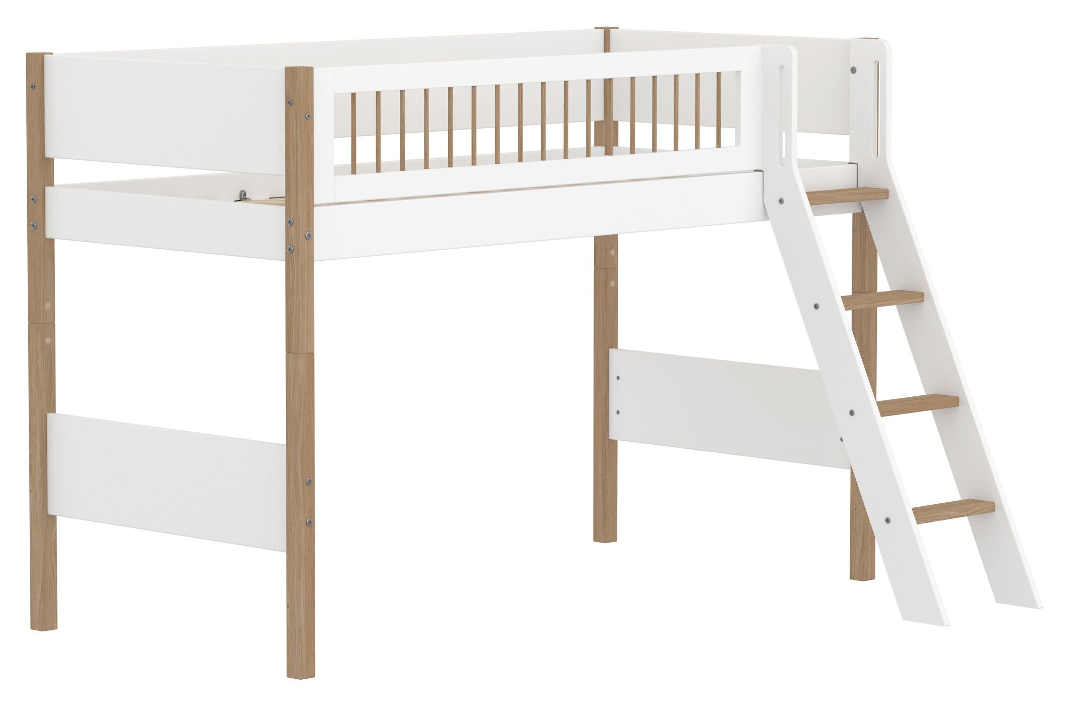 Flexa NOR Schrägleiter Mittelhochbett - Weiss / Eiche / B: 159.0 cm x T: 208.0 cm x H: 143.0 cm