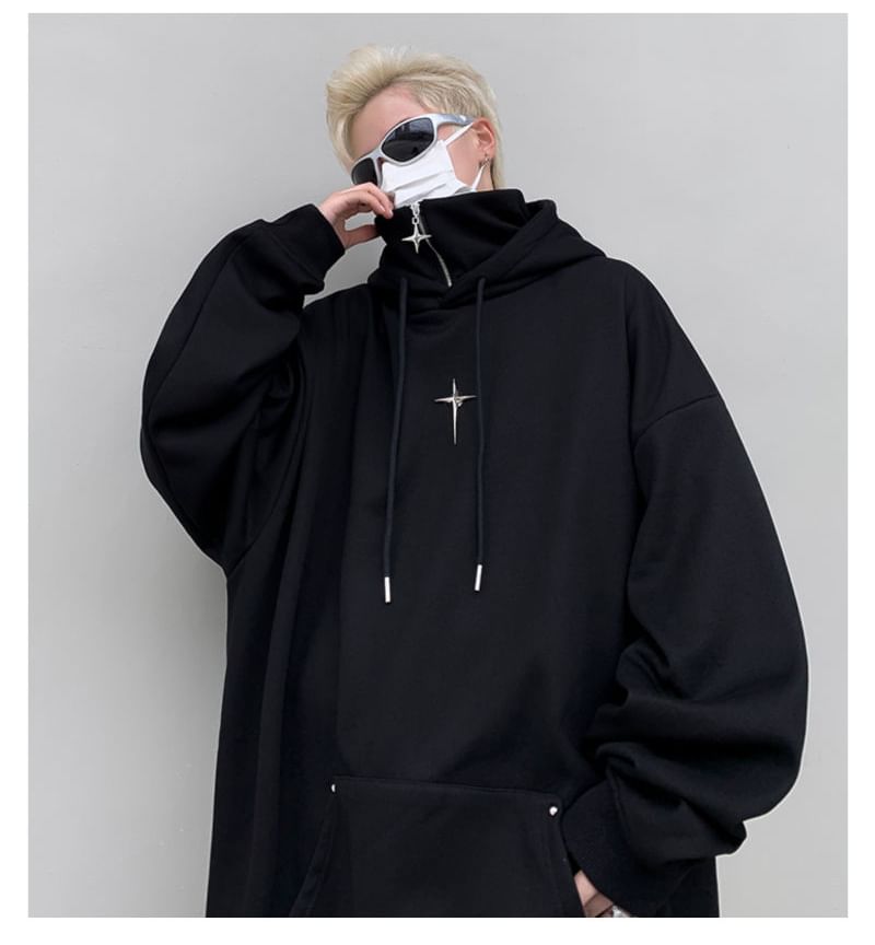 Bay Go Mall - Hoodie met opstaande kraag en tweedelige effen sterrenaccent en rits