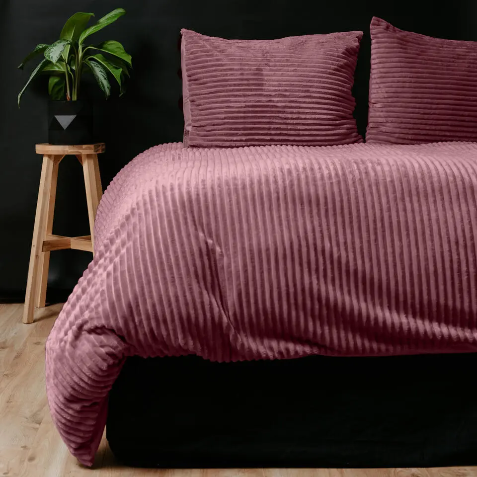 Dekbedovertrek Teddy Rib 140x220 – Fluweelzacht & Knus Design - Roze