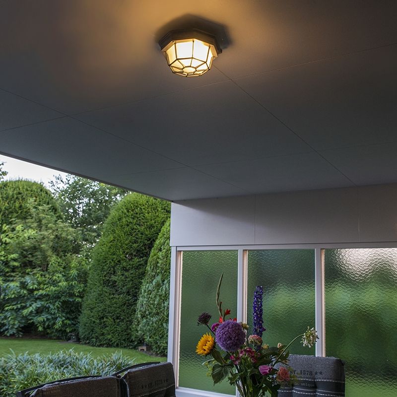 Landelijke plafondlamp donkergrijs 21,3 cm IP44 - Bri