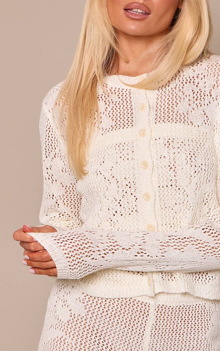 Blanc Cardigan Cintré En Crochet Ajouré Napperon