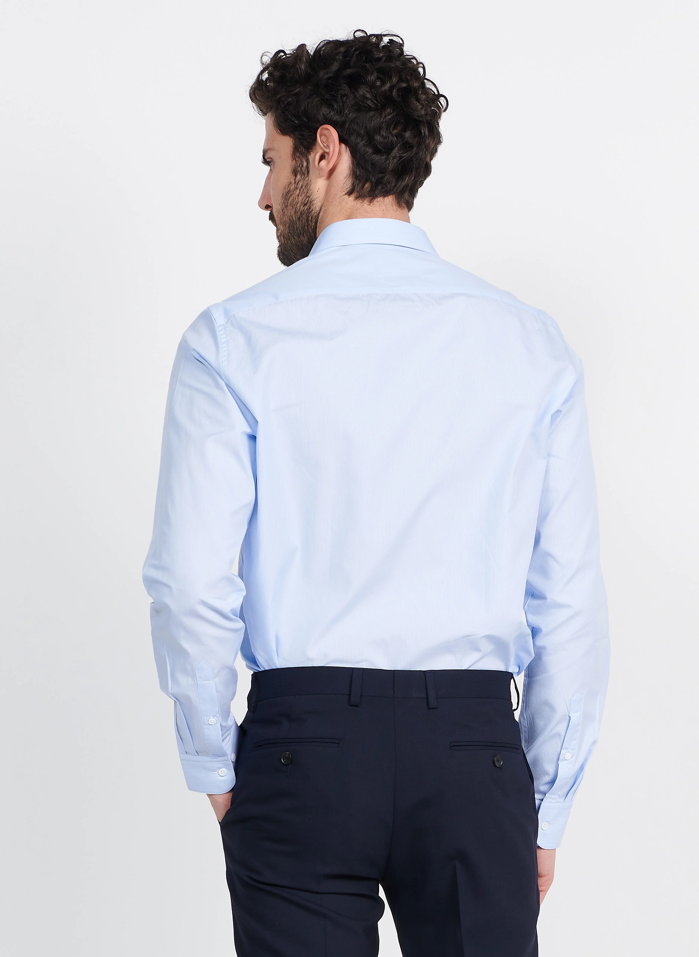 Chemise droite rayée en popeline de coton | Bleu