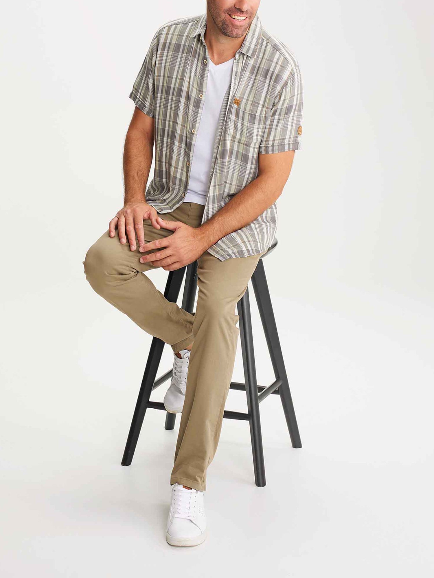 Chemise Homme Manches Courtes A Carreaux Gris