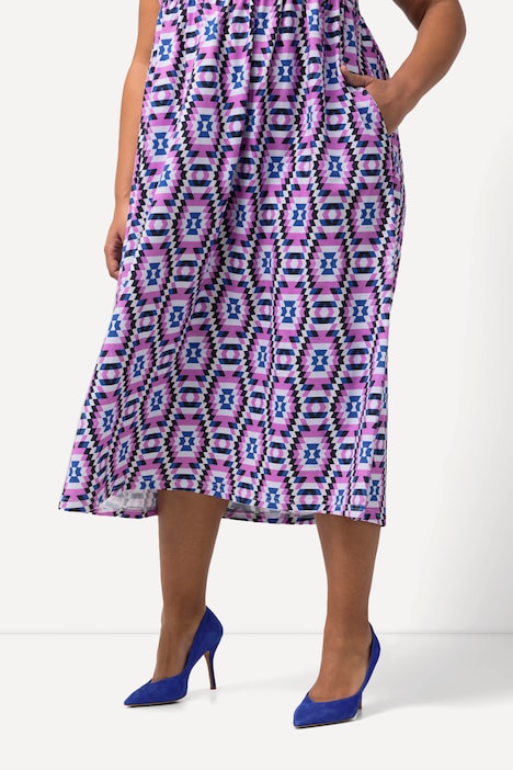 Jerseykleid, A-Linie, Tunika-Ausschnitt, ärmellos