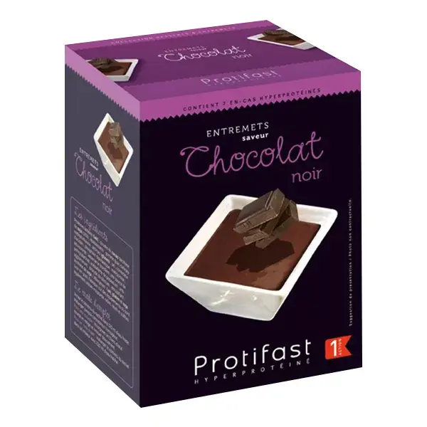 Sobremesa de chocolate amargo com alto teor de proteína Protifast, 7 sachês.