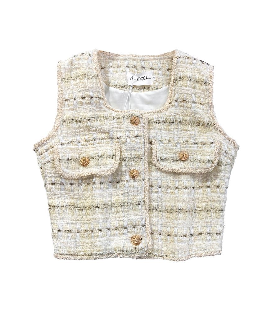 Yearnin - Tweed vest met vierkante hals en kwastjes