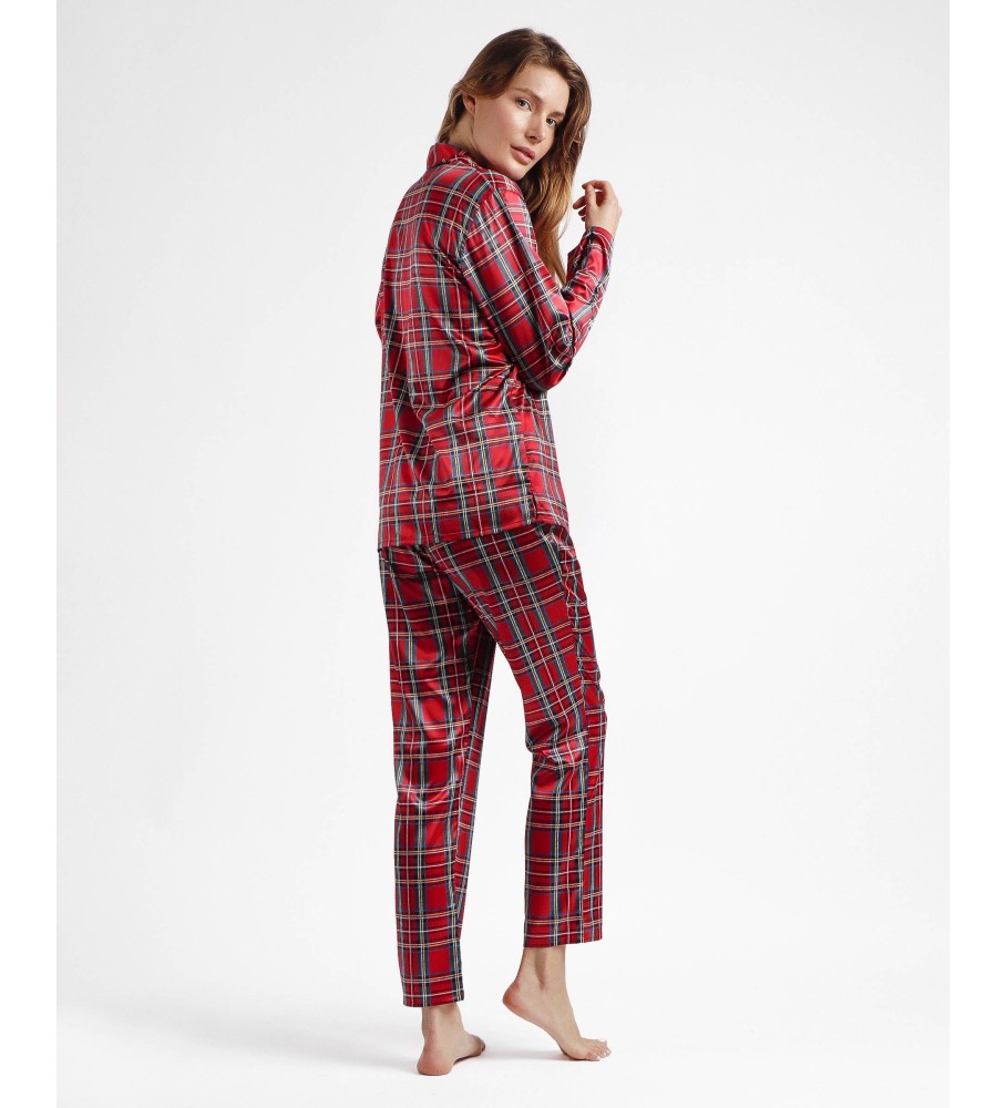 Pijama vermelho Admas de manga comprida e estilo escocês.