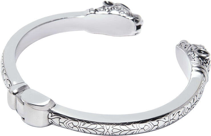 Nialaya Men's Panther Bangle in Stainless Steel Silver