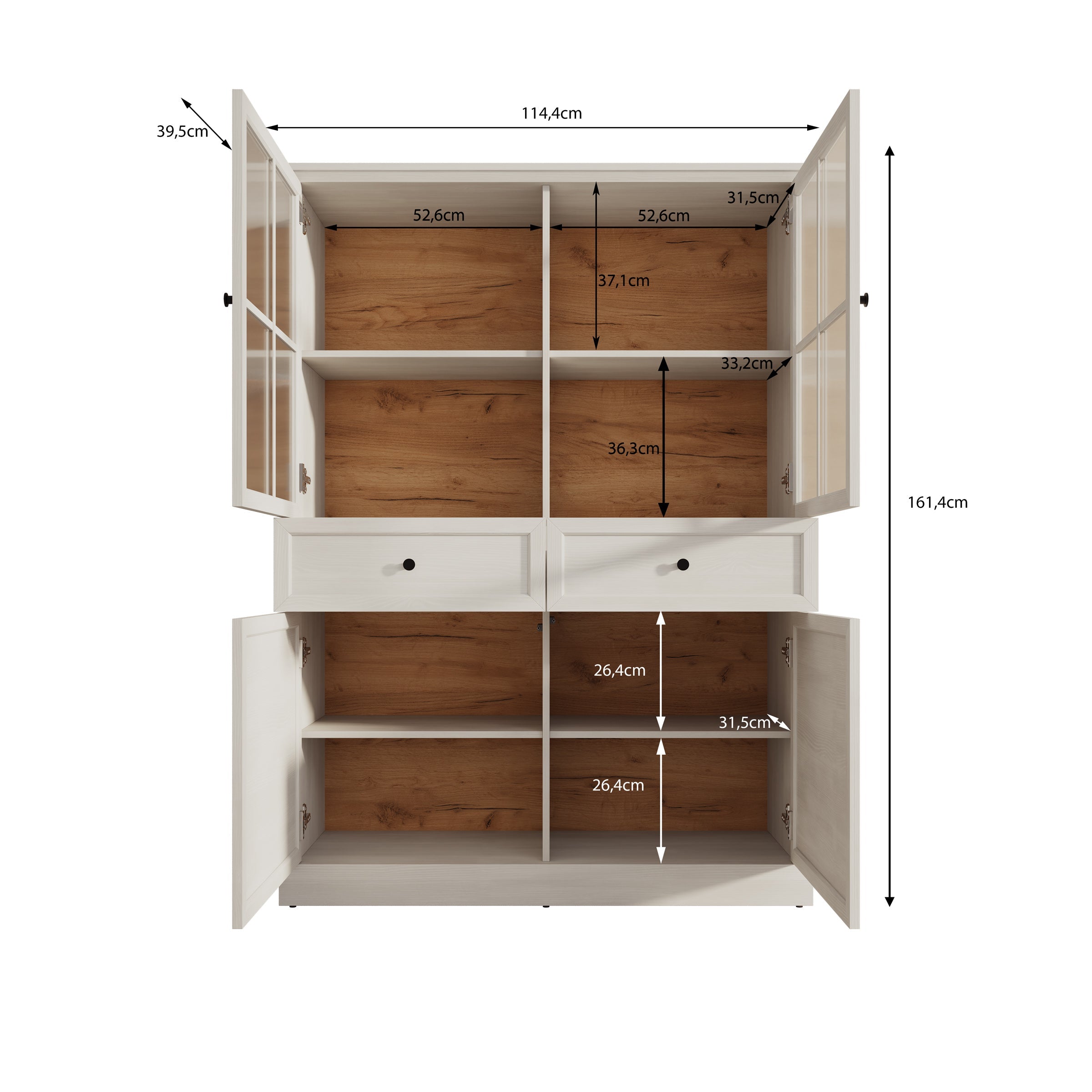 Meubella - Vitrinekast Leroy - Zwart eiken - 114 cm