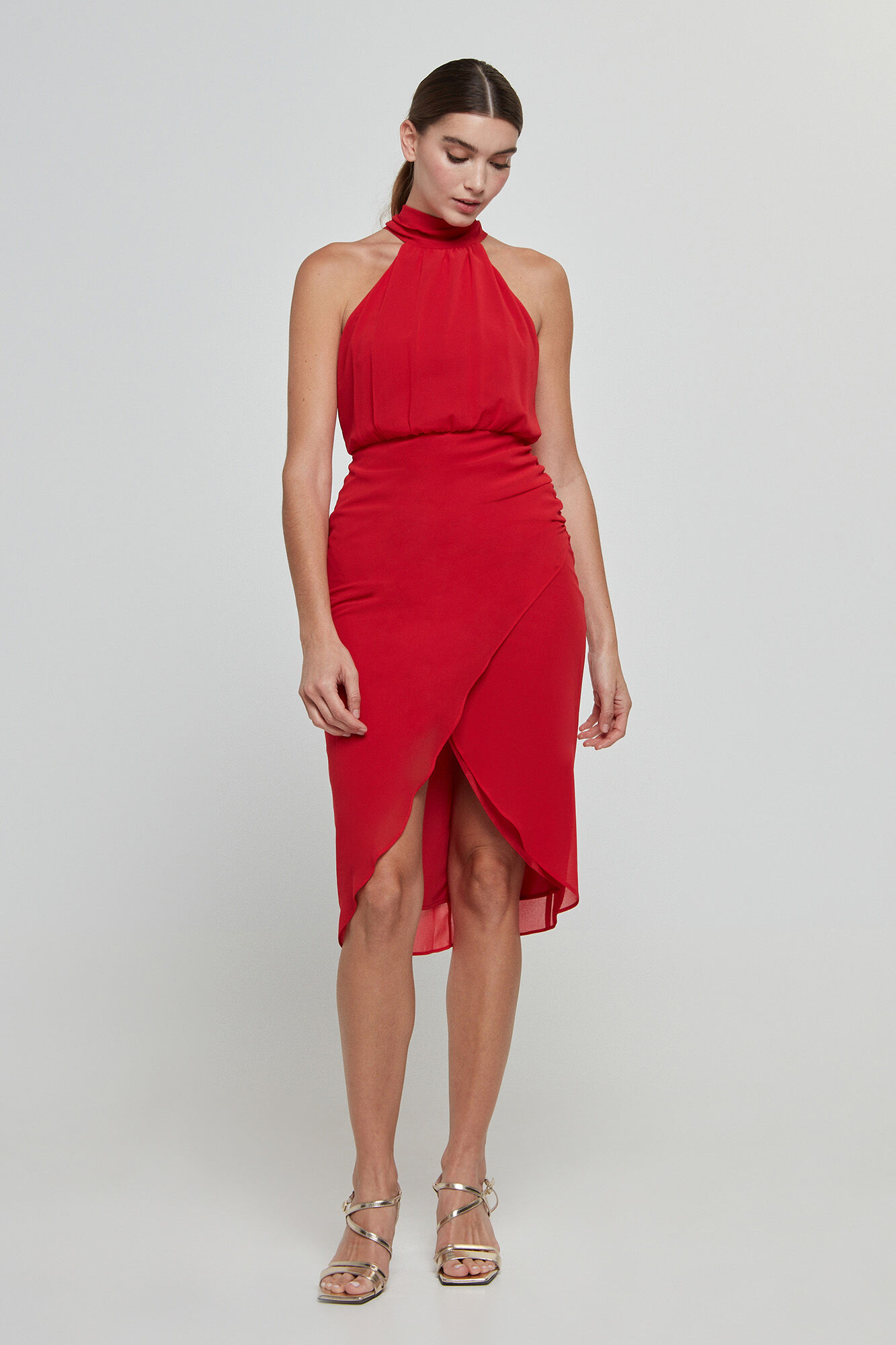 Vestido com decote halter - Vermelho