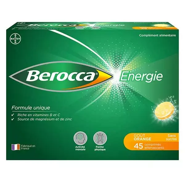 Berocca Energie Orange Vitamine B et Vitamine C Magnésium Zinc 45 comprimés effervescents