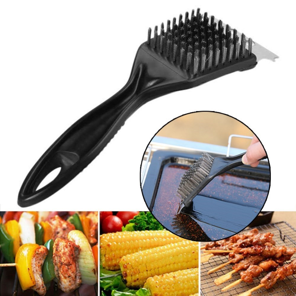 Edelstahl BBQ Grillbürste Grillrostreiniger mit Spatel Schaber