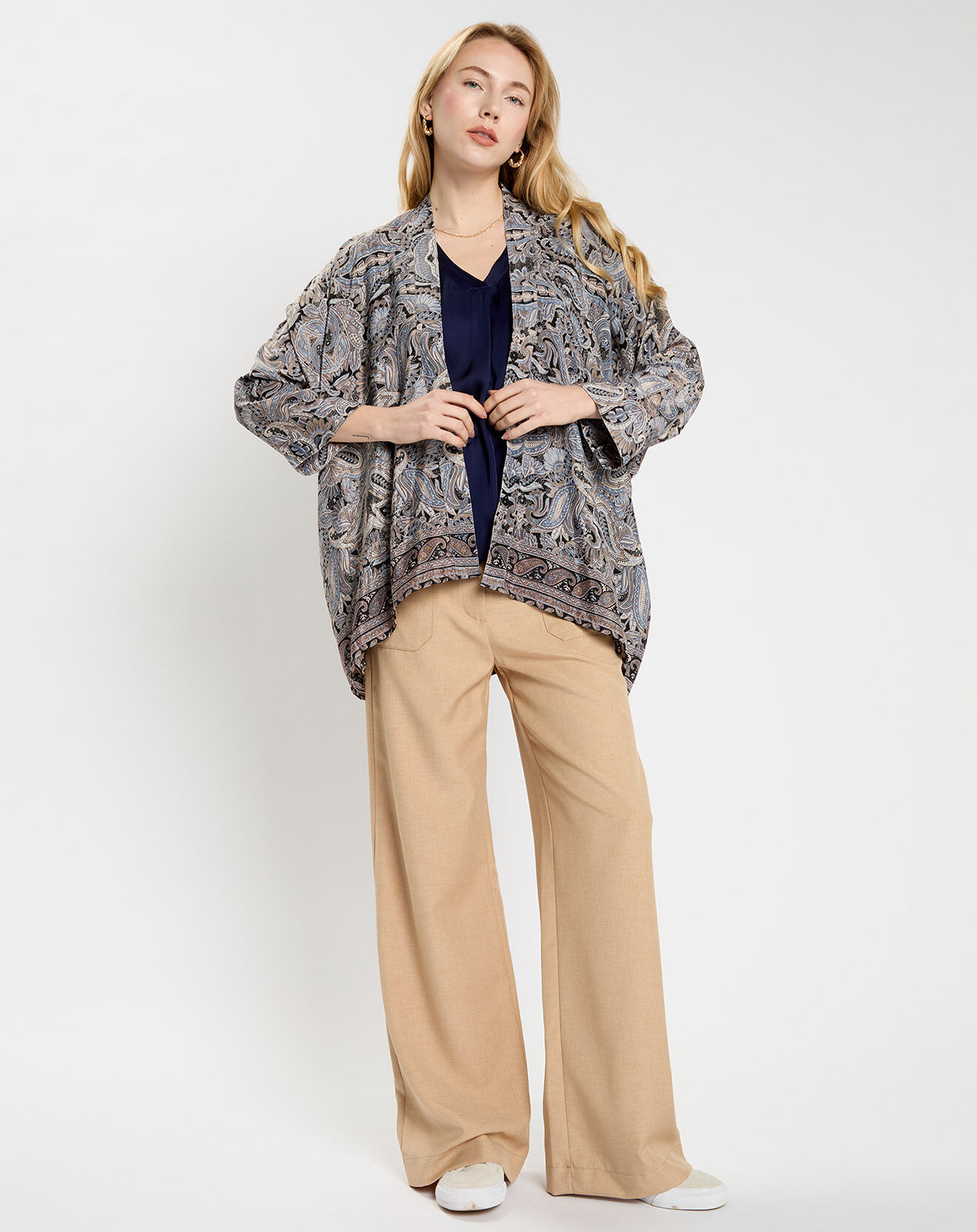 Lauren Vidal Kimono en Soie mélangée Sasha multicolore