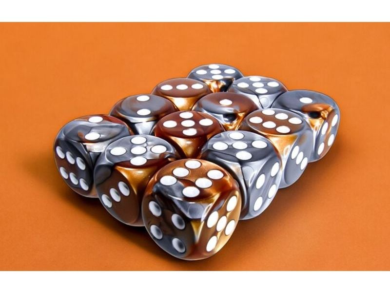 Chessex Würfelset Gemini 16 mm d6 Kupfer-Gold/Weiss 12 Stk. Würfelset mit 12 Würfeln