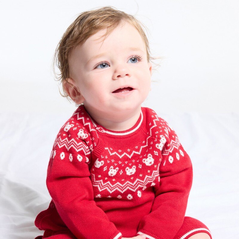 Combinaison longue maille tricot rouge bébé mixte Rouge